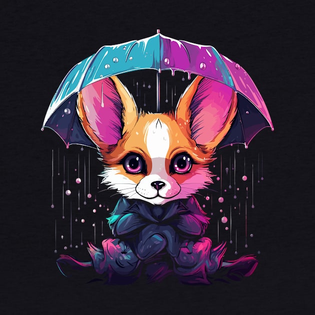 Fennec Fox Rainy Day With Umbrella by JH Mart